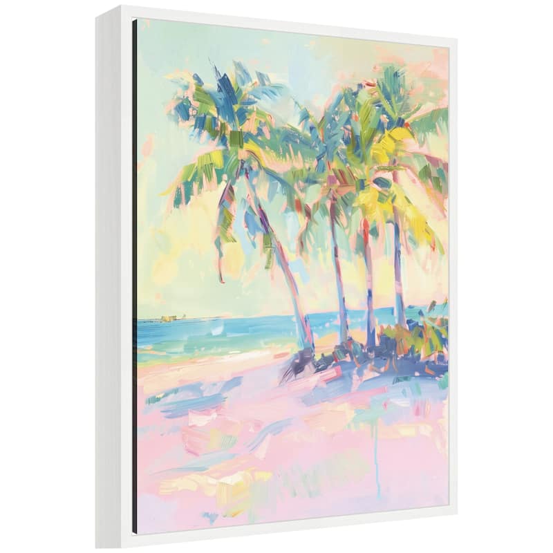 Kate and Laurel Beach Palm Tress Oil Painting by Honey Island Studio Framed Canvas Wall Art Print - 18 x 24