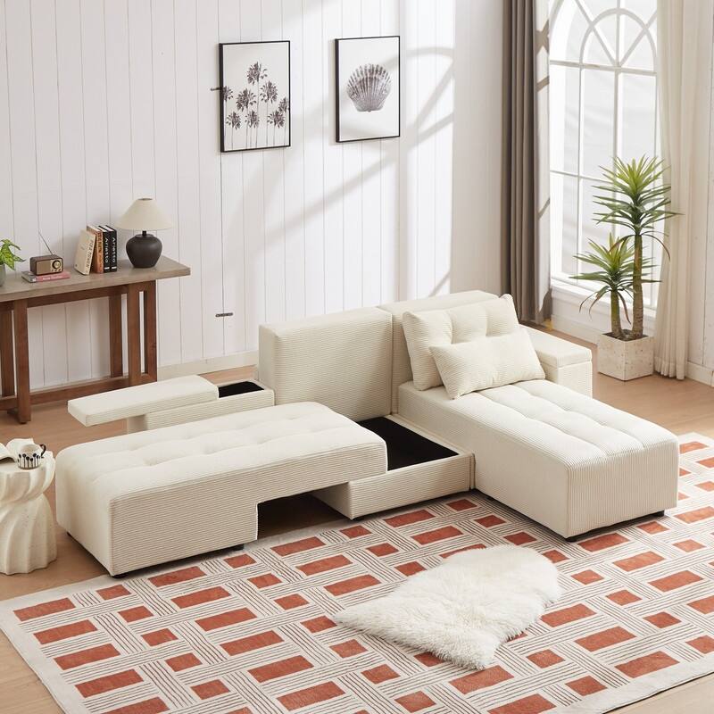 Modern Free Combination Modular Sofa With 4 Pillows,Corduroy Sofa Couch for Living Room