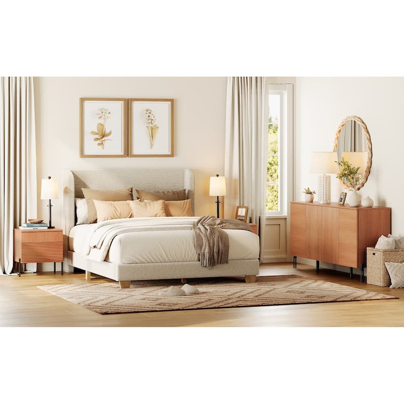 WAMPAT 3-Piece Modern Bedroom Furniture Set, Includes Sideboard Buffet Cabinet, Set of 2 Night Stands,