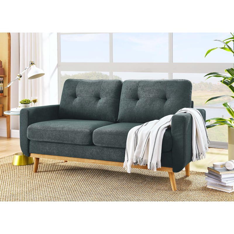 67.7" Wide Mid-Century Modern Upholstered Tufted Loveseat Sofa With Wooden Legs - Grayish Green
