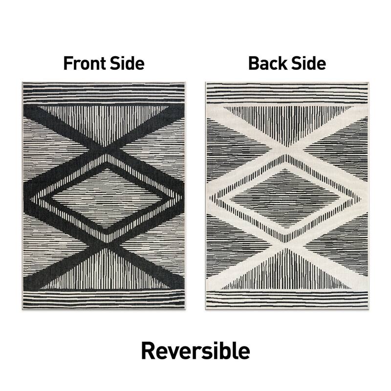 World Rug Gallery Contemporary Geometric Stripe Weather Resistant Reversible Indoor/Outdoor Area Rug