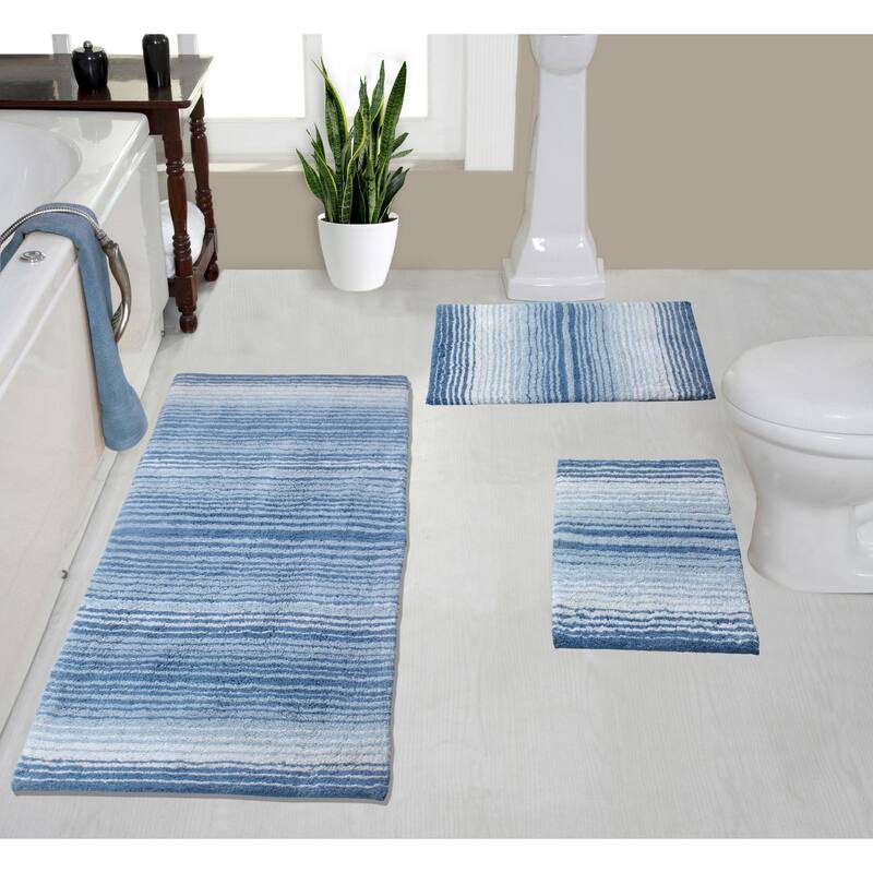 Gradiation Rug Collection 100% Cotton Non-Slip Bathroom Rug Set, Machine Washable Bath Rug, 3 Piece Set with Runner Rug