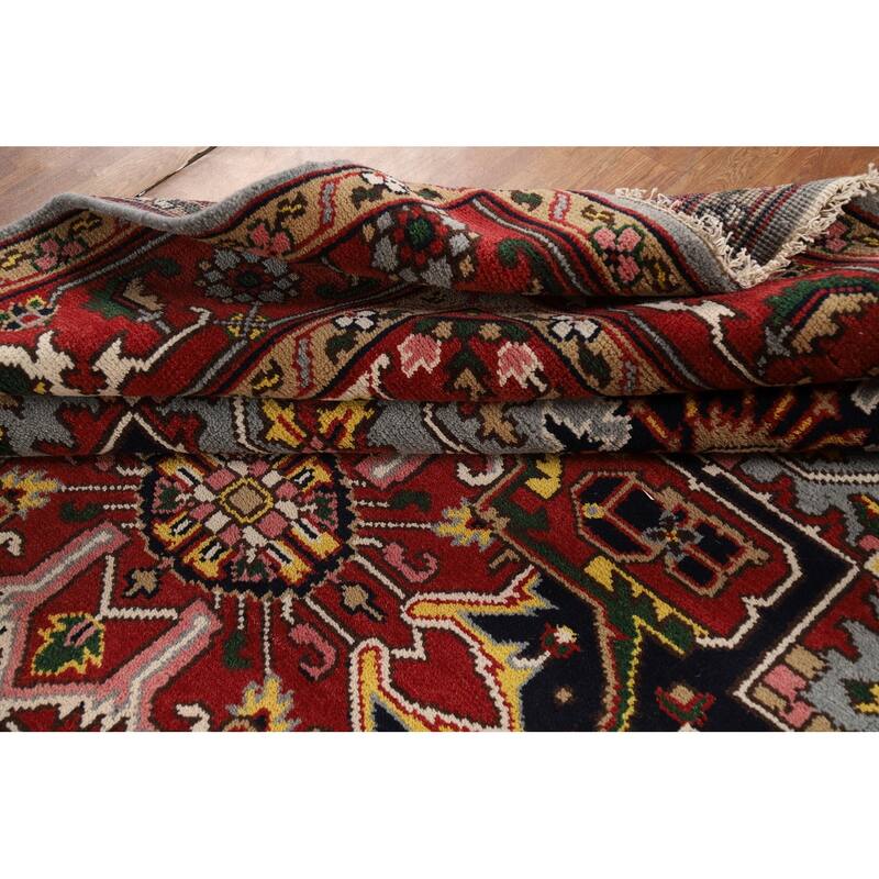 Light Blue Geometric Heriz Serapi Indian Area Rug Handmade Wool Carpet - 7'11"x 10'5"