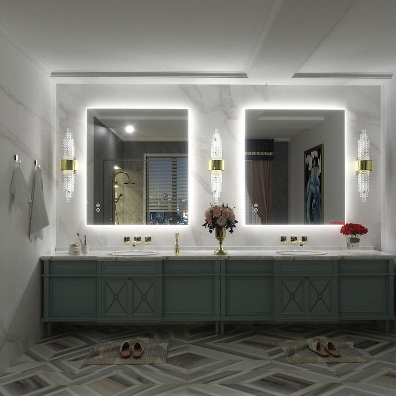Frameless Anti-Fog 3 Colors Dimmable LED Backlit Wall Bathroom Vanity Mirror