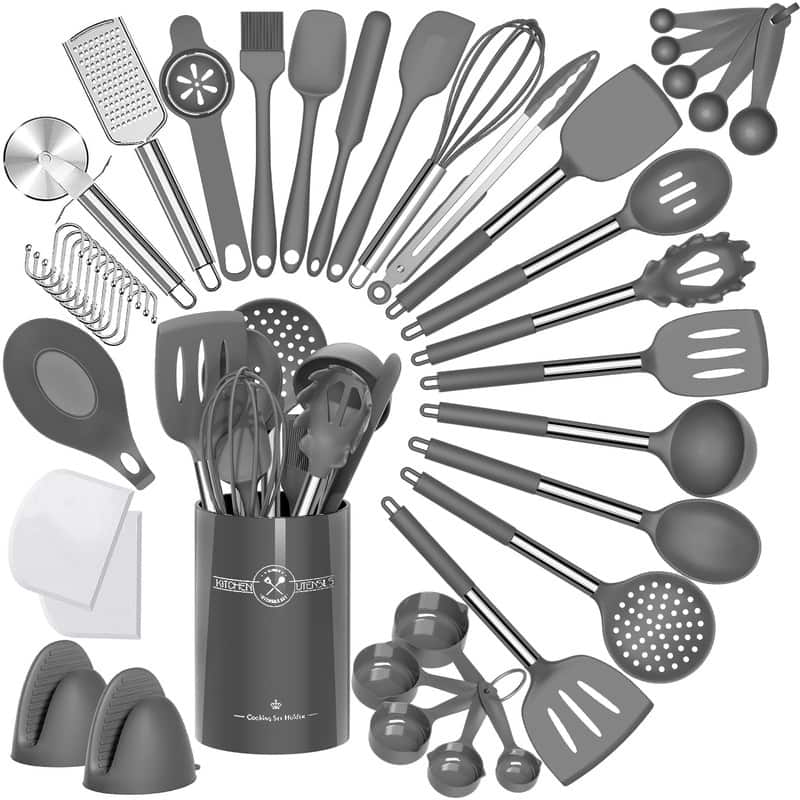 Silicone Kitchen Cooking Utensils Set-Umite Chef 43 pcs Heat Resistant Kitchen Utensils - Gray