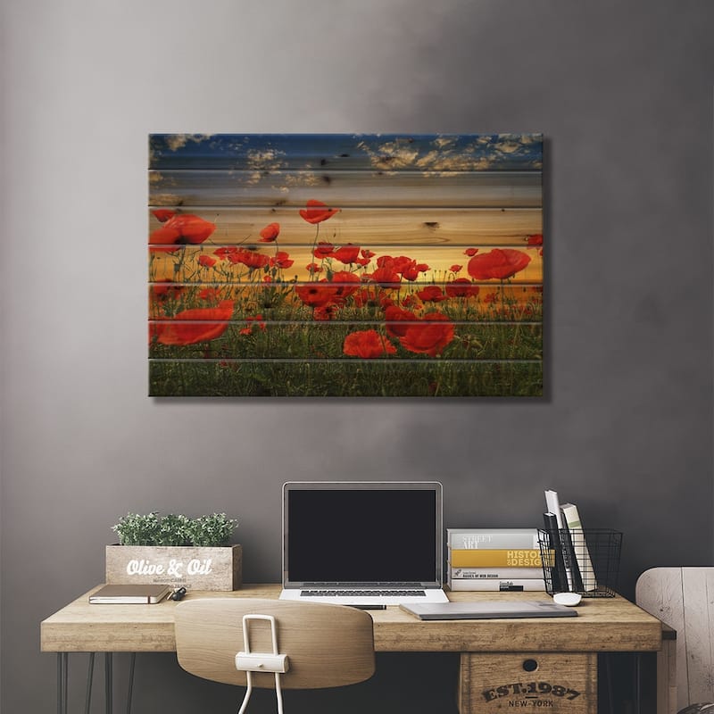 Poppies Print On Wood by Albena Markova - Multi-Color