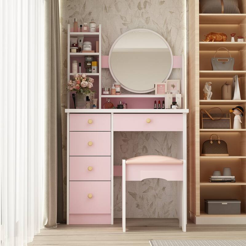 31.5" Wide Makeup Vanity Set with Stool and Mirror Dress Up Desk - 31.5"W