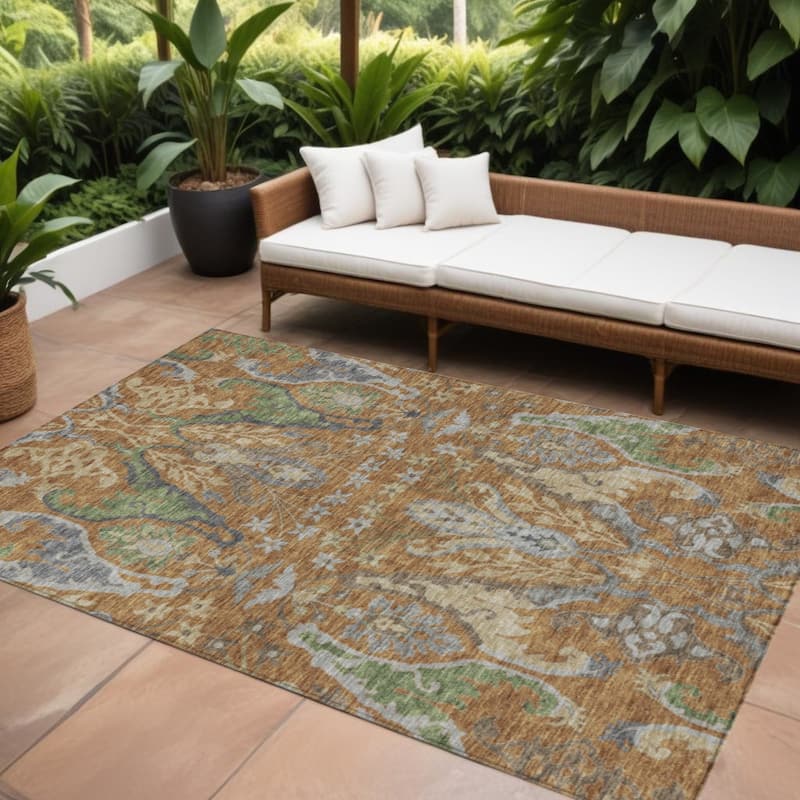 HomeRoots Floral Transitional Rectangle Outdoor Rug - 8' X 10'