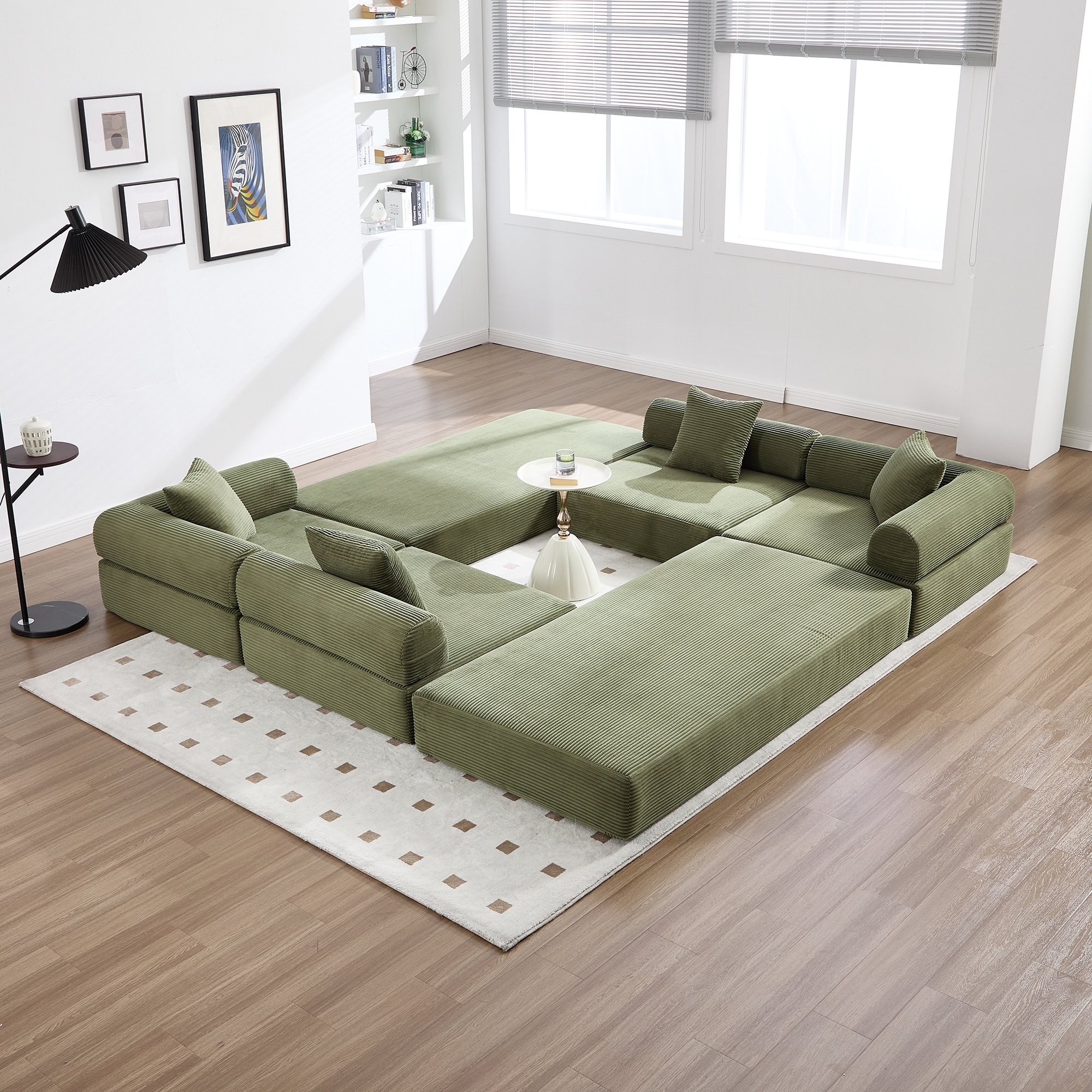 HOMEFUN Corduroy Upholstered Convertible Folding Sofa Bed with Fixed Frame and Pillow Back Handrail