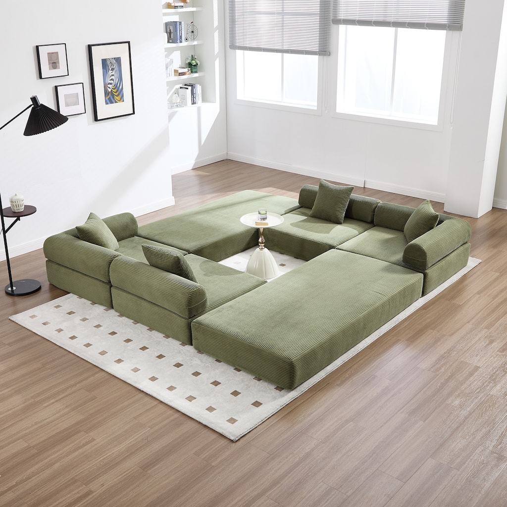 HOMEFUN Corduroy Upholstered Convertible Folding Sofa Bed with Fixed Frame and Pillow Back Handrail