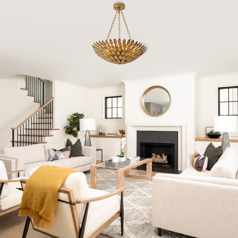 Antique Gold 6-Light Olive Leaf Convertible Chandelier Light - 22.05"Wx24.8"H