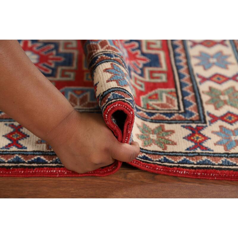 Hand Knotted Oriental 100% Wool Carpet Traditional Geometric Red Kazak Area Rug - 3' 0'' X 2' 0''