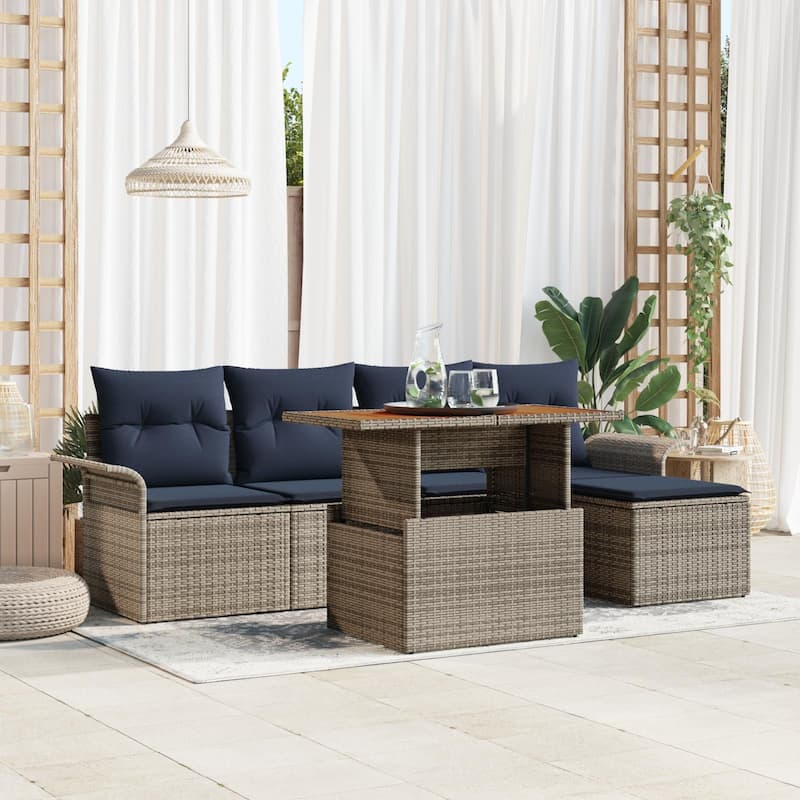 vidaXL 6 Piece Garden Sofa Set with Cushions - 98.8×46.1×27.2 - Grey