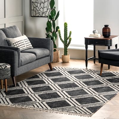 Nuloom Geometric Ailey Cotton Diamond Trellis Tassel Area Rug