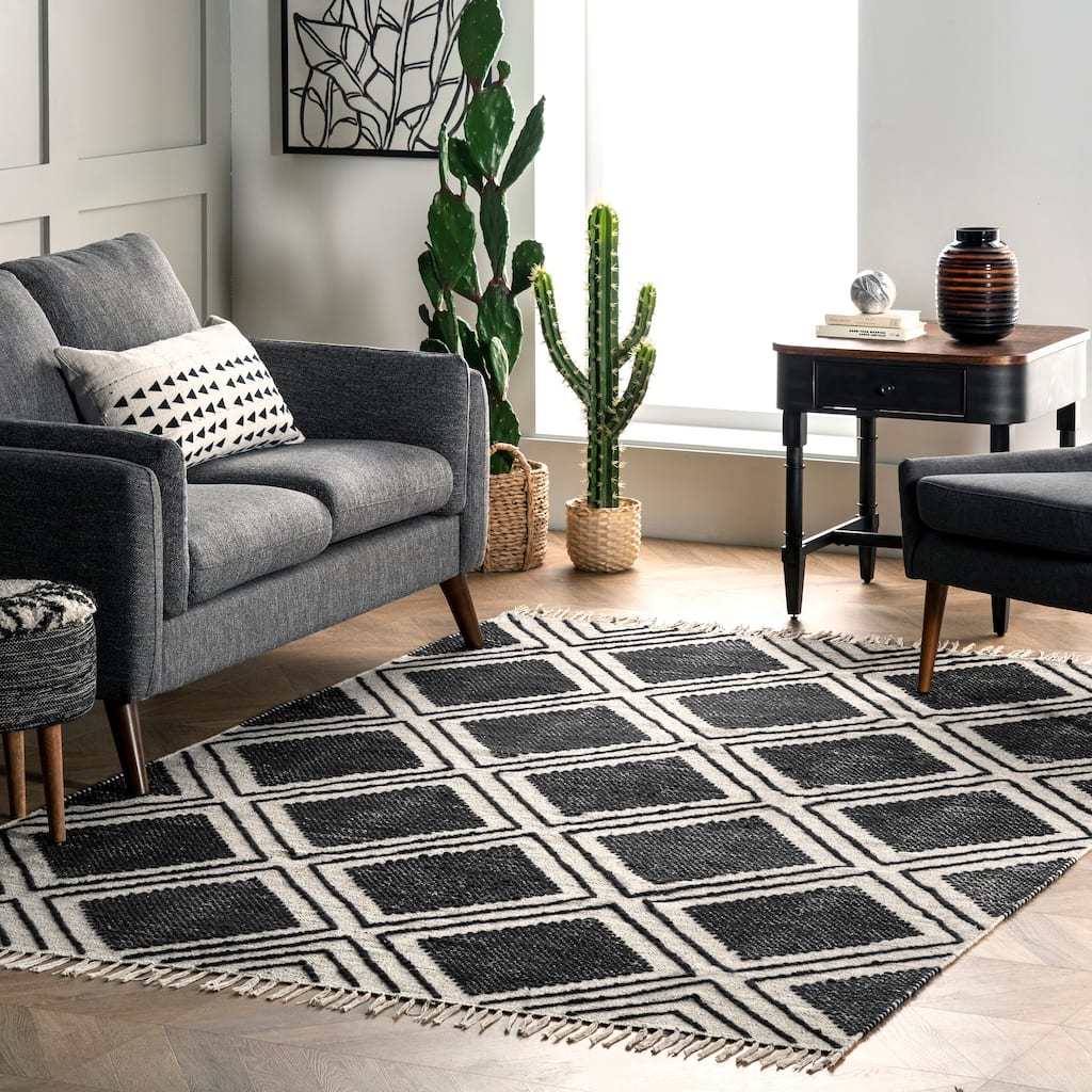 Nuloom Geometric Ailey Cotton Diamond Trellis Tassel Area Rug