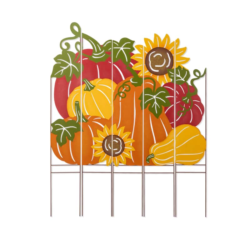 Glitzhome Fall Metal Pumpkin Patch Combo Yard Stake Highland Cow Wall Decor for Thanksgiving