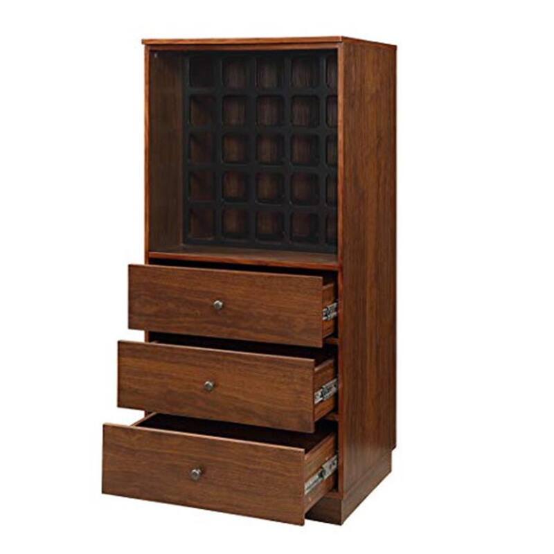Wooden Wine Cabinet with Wine Bottle Rack and Three Drawers, Brown and Black