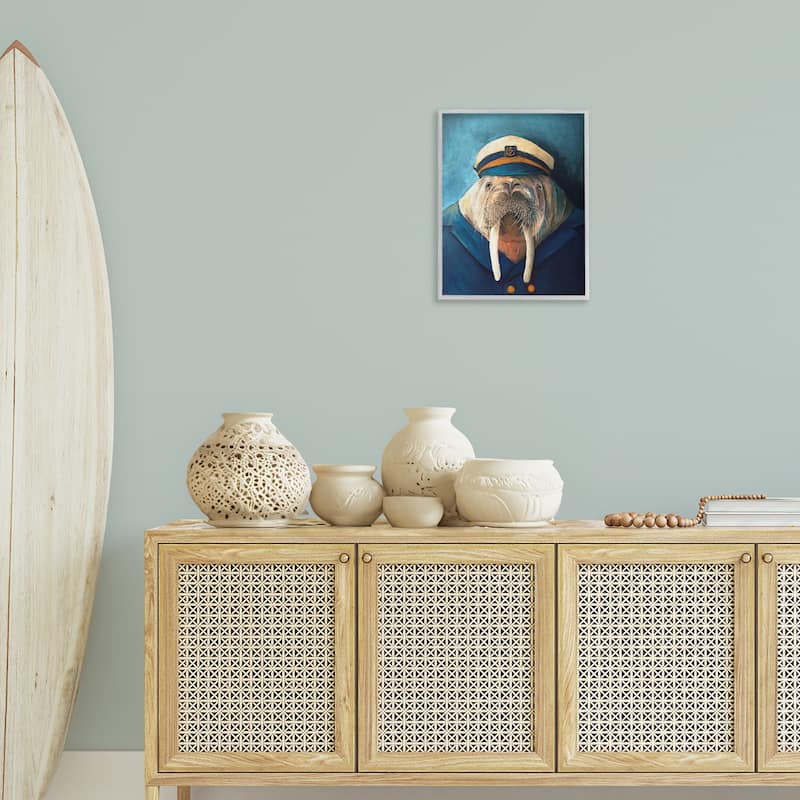 Stupell Sailor Captain Walrus Framed Giclee Art Design By Kamdon Kreations
