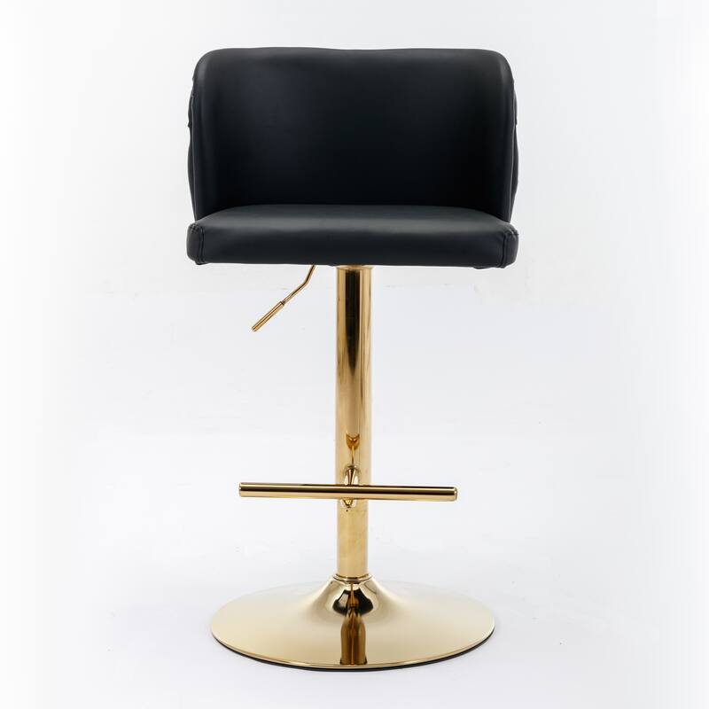 Set of 2 Modern Leather Upholstered Swivel Adjustable Height Tufted Bar Stools with Back