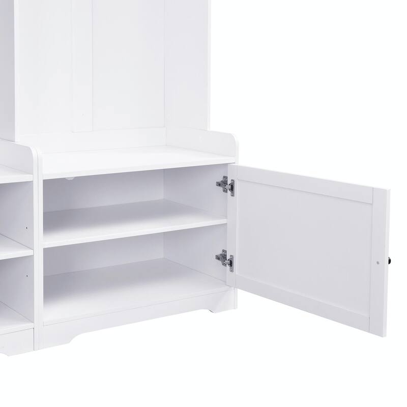 79.1'' Wide Modern Hall Tree with 8 Cubbies, 7 Coat Hooks & Adjustable Shelf