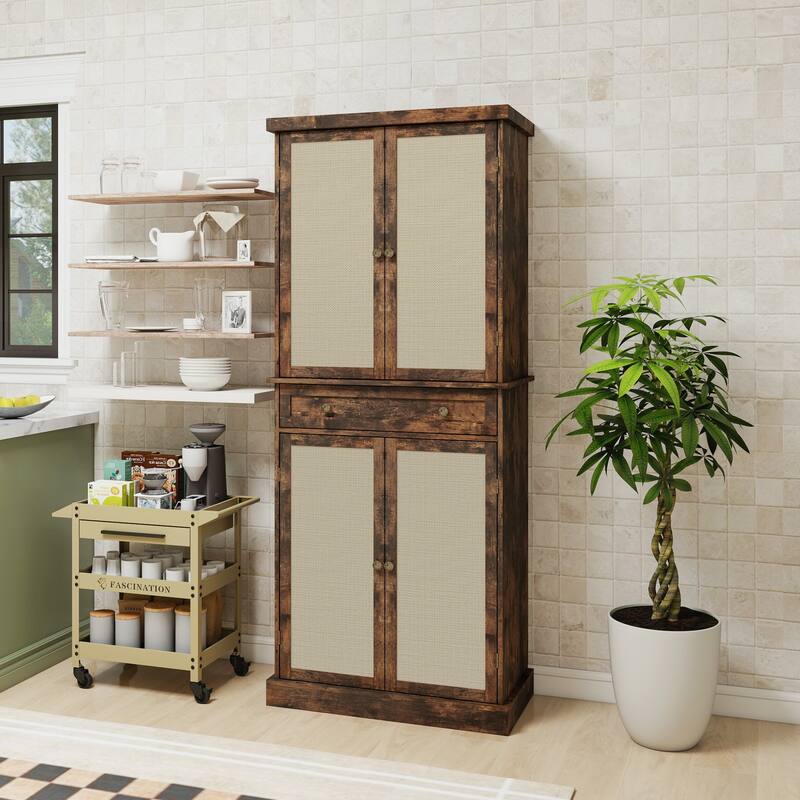 4 Door Cabinet with 1 Drawer, with 4 Adjustable Inner Shelves, Storage Cabinet