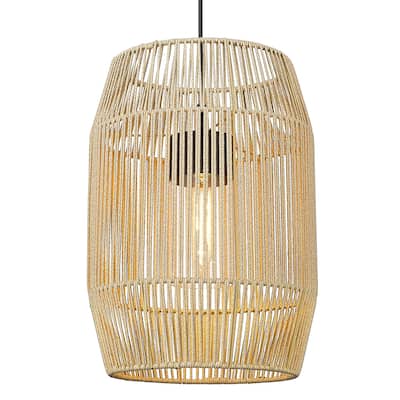 Seabrooke 1 Light Pendant - Outdoor - Natural black with rope