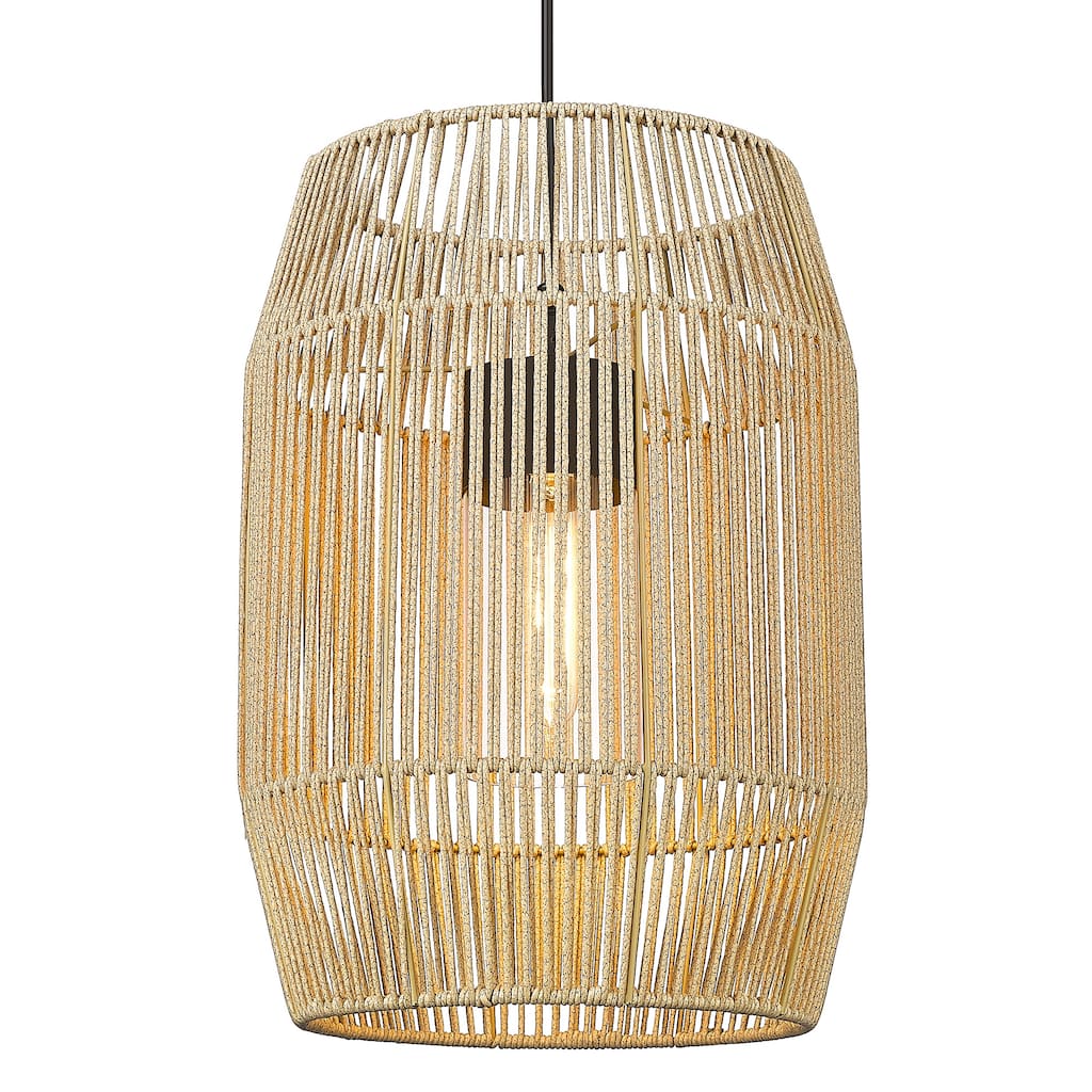 Seabrooke 1 Light Pendant - Outdoor - Natural black with rope