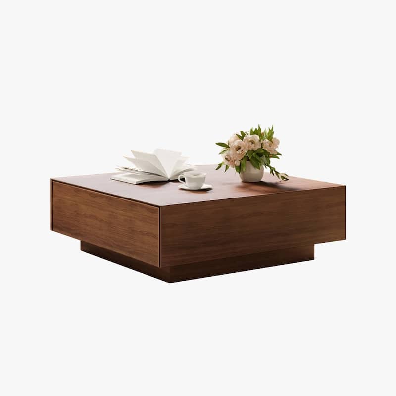 Mid Century Modern Coffee Table，Minimalist Wood Veneer Coffee Table with Storage for Living Room, Fully-assembled