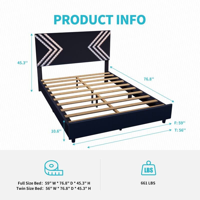 Mixoy Gaming Bed with Lights,Boys LED Bed Frame,Black PVC Leather Upholstered Headboard,Bed Frame for Gamers