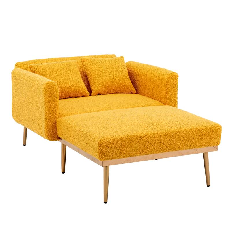 62'' L Chaise Lounge Indoor, Modern Teddy Fabric Sleeper Chair Bed for Living Room, Convertible Lounge Chair with Iron Legs