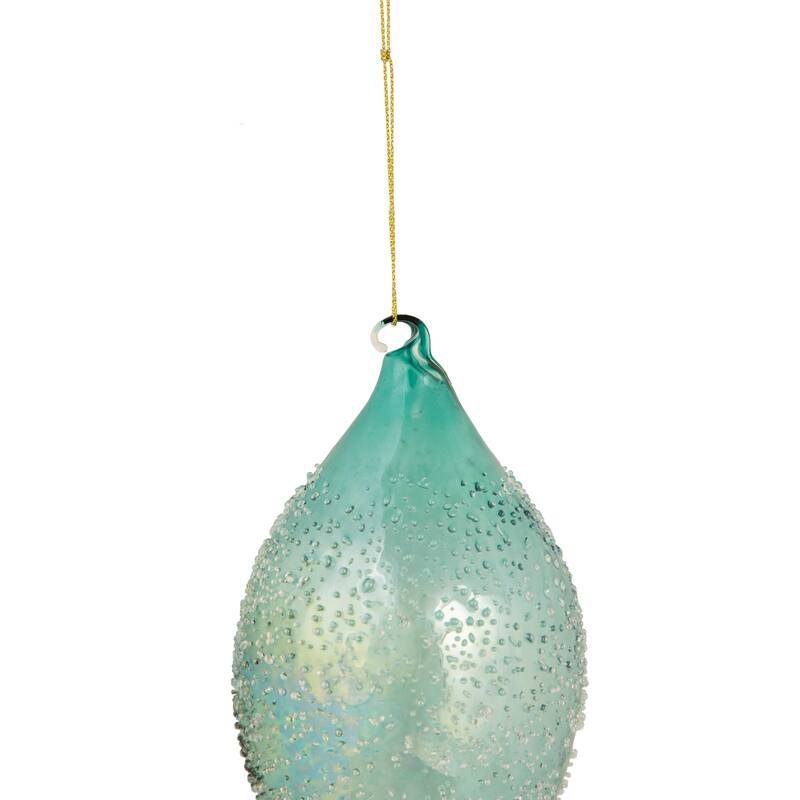 7" Transparent Blue Textured Glass Finial Christmas Ornament