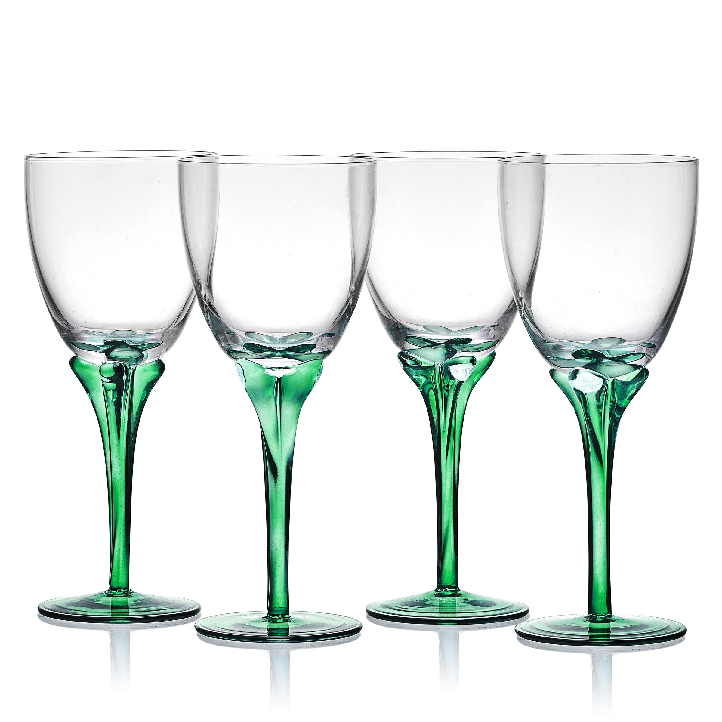Fitz & Floyd Set of 4 Jardin Wine Glasses, 14 Oz, Green