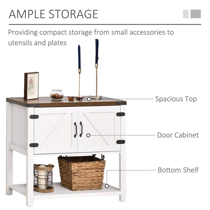 White Sideboard Buffet Storage Cabinet with 2 Door and Bottom Shelf for Living Room or Kitchen - 35.5" W x 15.25" D x 31.75" H