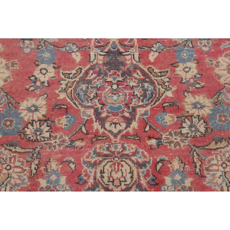 Traditional Pink Kashan Persian Vintage Rug Hand-Knotted Wool Carpet - 9'0"x 11'9"