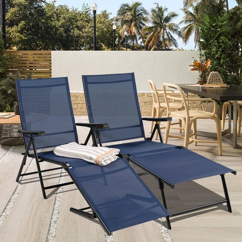 Set of 2 Zero Gravity Recliner Lounge Chairs with Cup Holders, Folding Patio Camping Beach Chairs for Outdoor Relaxation