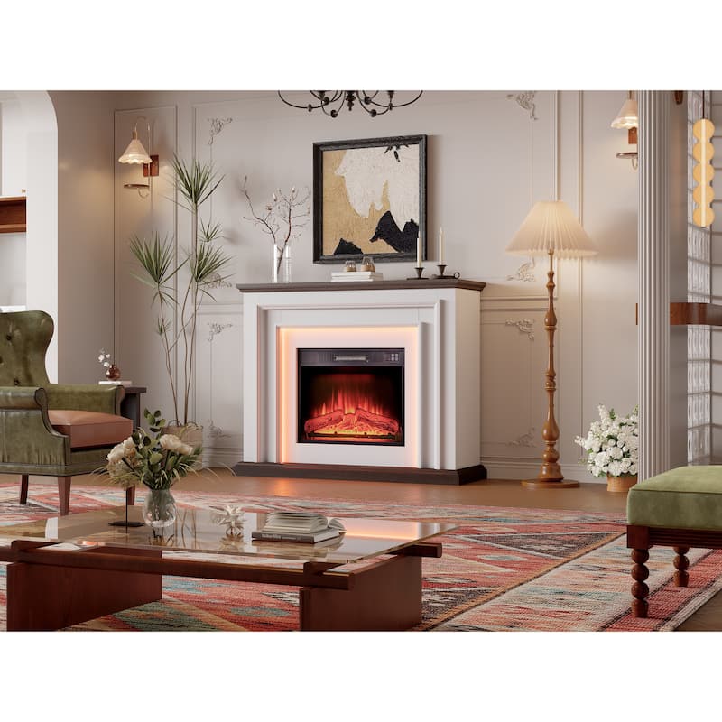 44 inch Electric Fireplace with Mantel and LED Light for Living Room