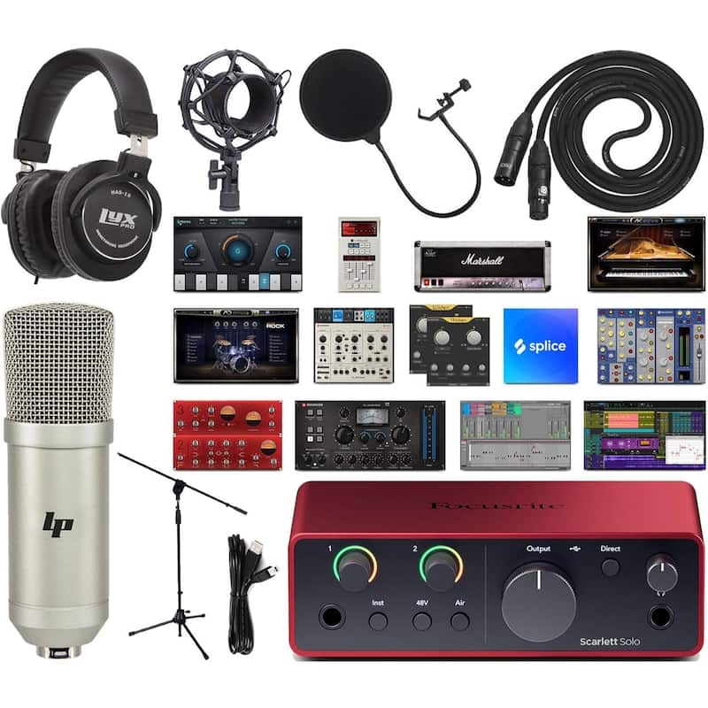 Focusrite Scarlett Solo 4th-Gen studio bundle with mic and headphones - Black