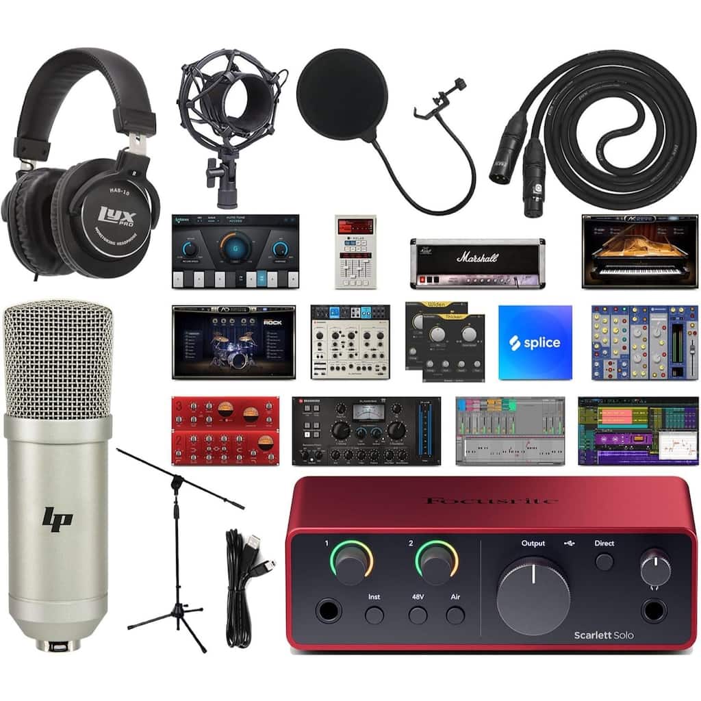 Focusrite Scarlett Solo 4th-Gen studio bundle with mic and headphones