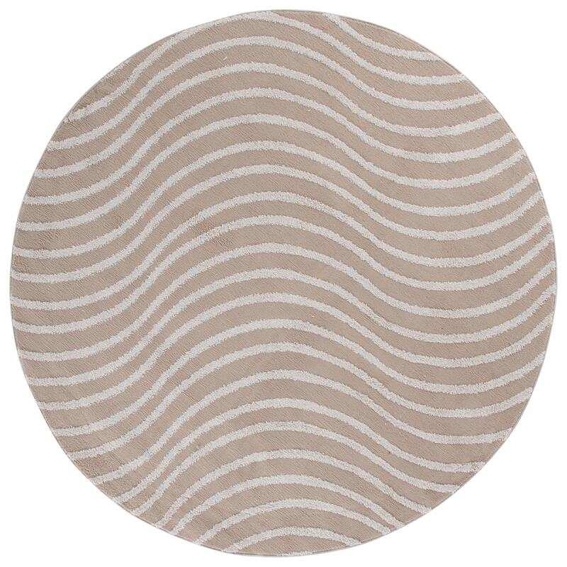 SAFAVIEH Wave Lidewij Modern Rug - 6'7" Round - Beige/Ivory