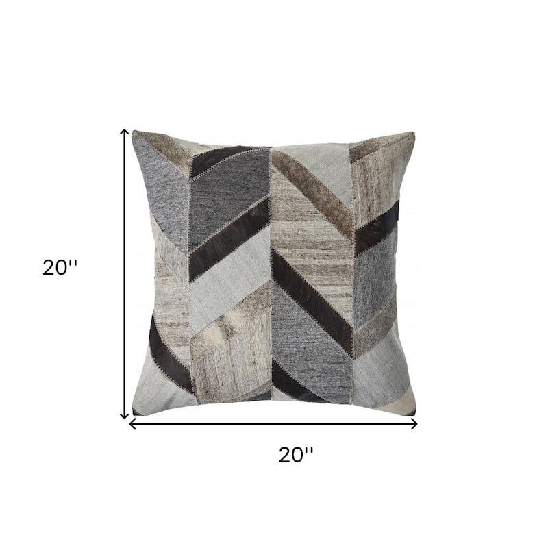 HomeRoots 20" X 20" Gray And Brown 100% Wool Chevron Zippered Pillow