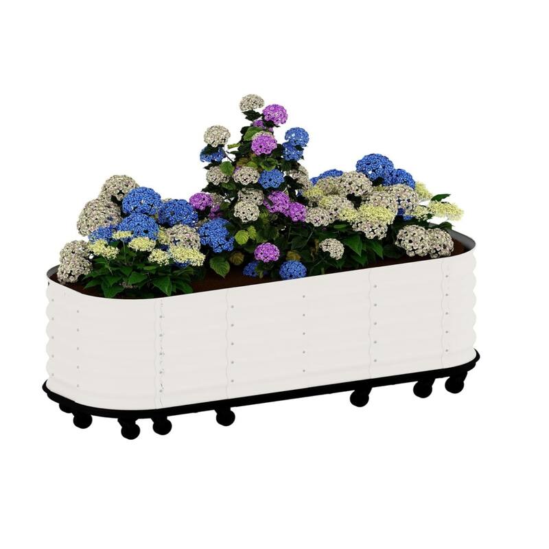 94x24x20in Galvanized Raised Garden Bed with Wheels and Water Reservoir Portable Rolling Elevated Raised Garden Bed Gray - Off-White