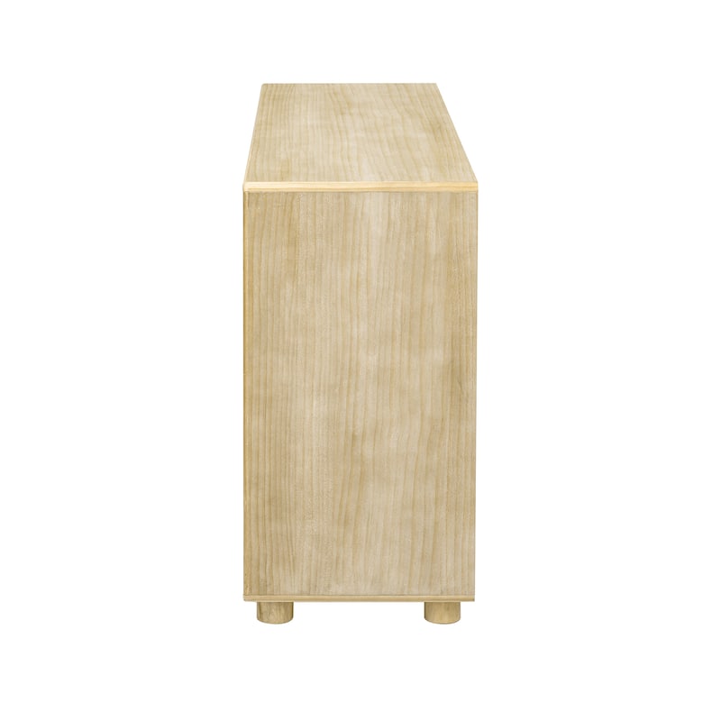 3-Tier Console Table, Pine Veneer Entryway Table with Drawers and Open Storage Shelf, Hallway Table with Solid Wood Legs