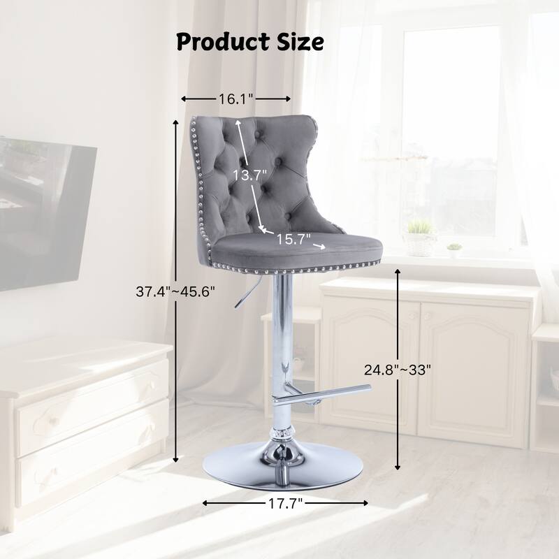 Homy Lin Swivel Bar Stool with Nailhead Trim&Gold Metal Base–Adjustable Height, 360° Swivel – Home Bar & Kitchen Island Seating