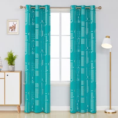 Room Darkening Silver Foil Pattern Grommet Curtains 2 Panels