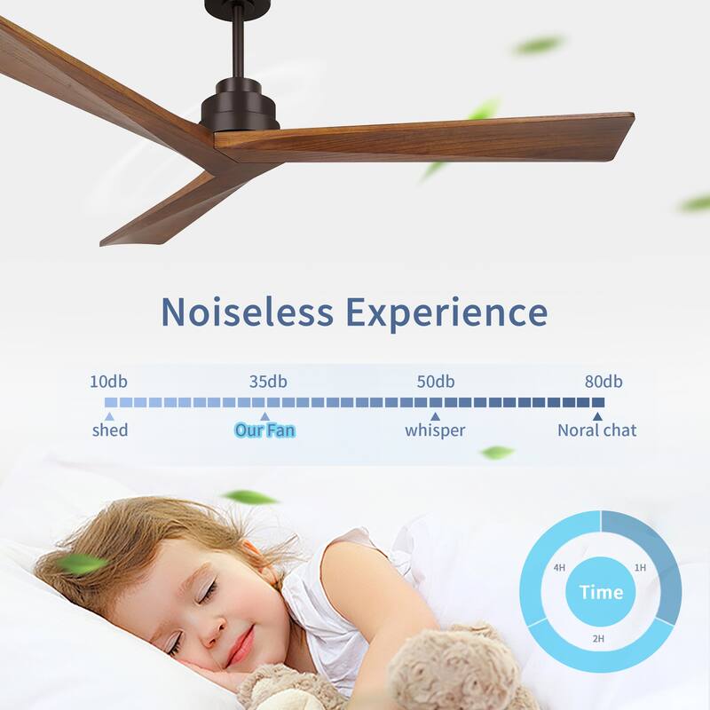 52" Low Profile Ceiling Fan Without Light, 3 Solid Wood Blades, 6 Speeds Reversible Ceiling Fan, Walnut