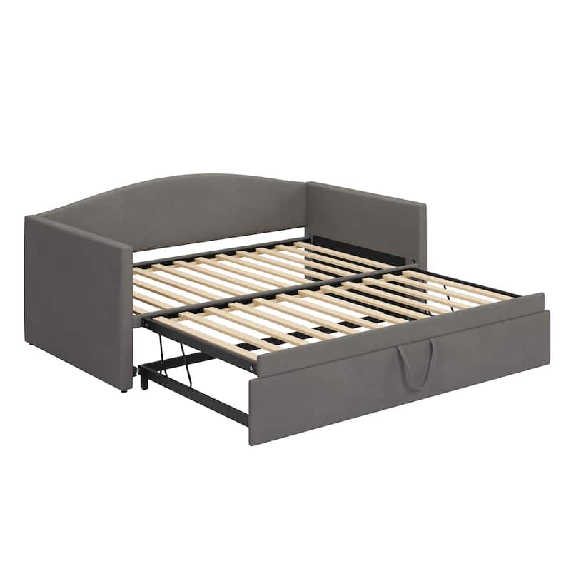 GDFStudio - Twin Size Daybed with Extended Pop Up Trundle, Upholstered Velvet Sofa Bed, Space