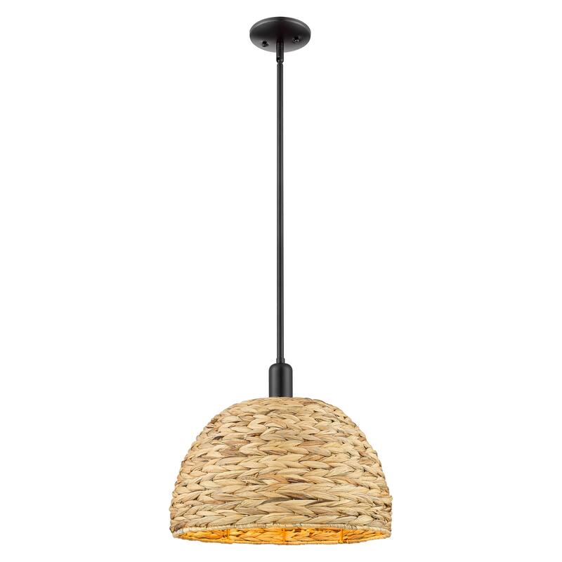 Innovations Lighting Endless Possibilities Arcadia - Woven Rattan - 1 Light 16" Stem Hung Mini Pendant - Matte Black