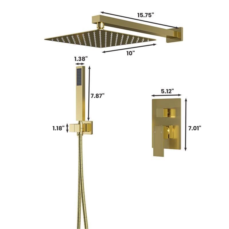 10 Inch Square Bathroom Shower System Set, 2-Function Shower Faucet