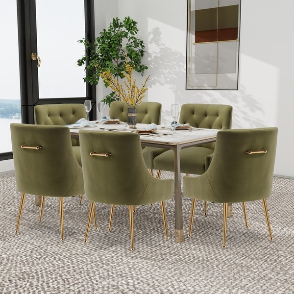 SEYNAR Modern Dining Chairs Set of 6 Velvet Accent Chair Tufted Back Armless Chair with Back Pull On Sale Bed Bath Beyond 38925787