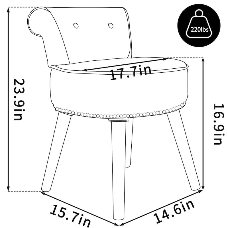 VEIKOUS Makeup Vanity Stool Chair with Low Back and Wood Legs-17.3" x 15.7" x 25.1"
